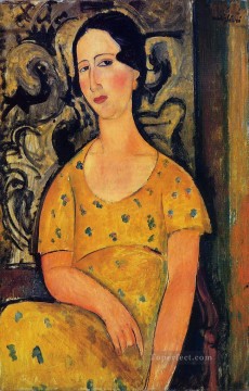Mujer joven con un vestido amarillo madame modot 1918 Amedeo Modigliani Pinturas al óleo